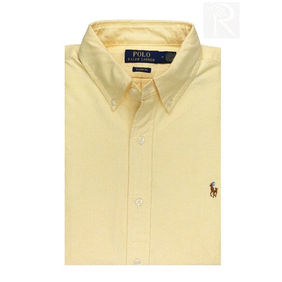 NWT Polo Men Long Sleeve Classic Fit Oxford Shirt Yellow MSRP $125.00 - Picture 1 of 4